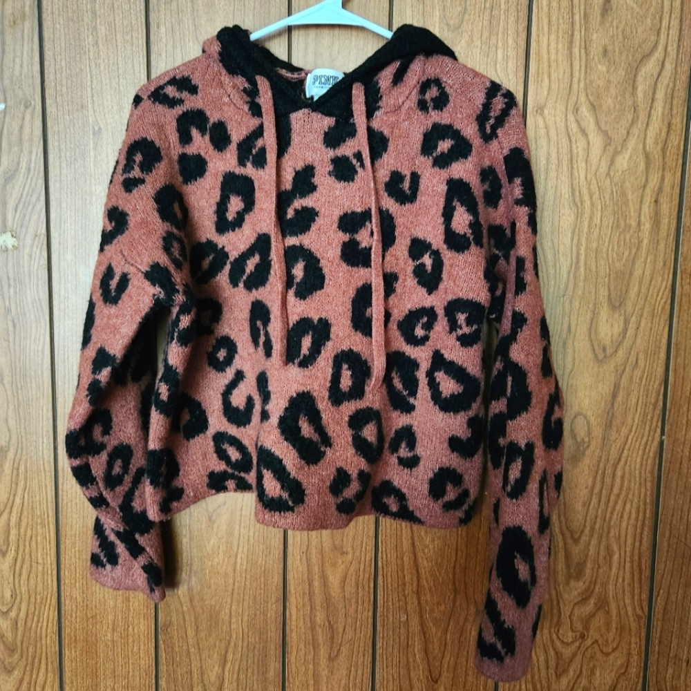Victoria's Secret PINK Leopard Print Sherpa Hoodie Size L
